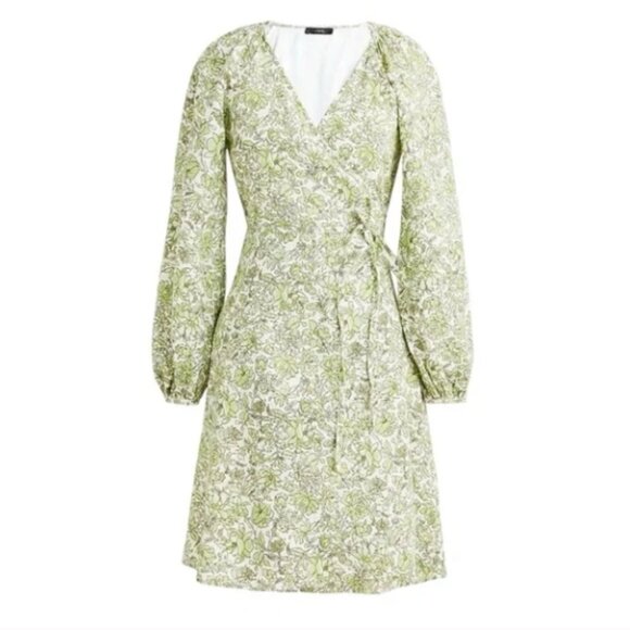 J. Crew Linen Wrap Dress in Tossed Floral Green/Cream Size Small NWT - Picture 1 of 13